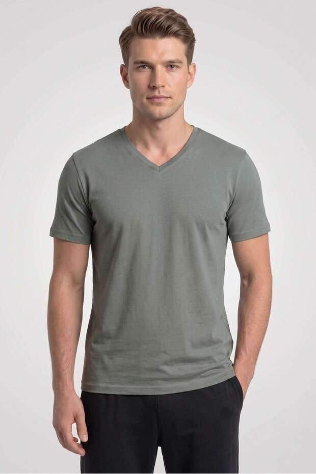 Men's Nefti Green Bambo V-Neck Half Sleeve T-Shirt