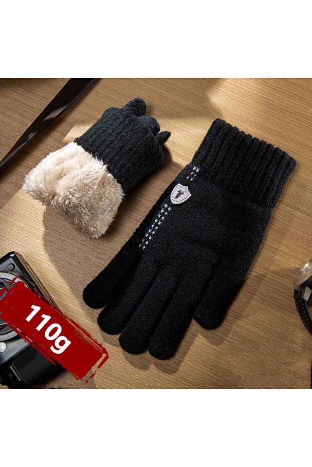 One Size Black New Men's Warm Gloves for Winter Touch Screen Plus Velvet Thickened Cold-Proof and Wa