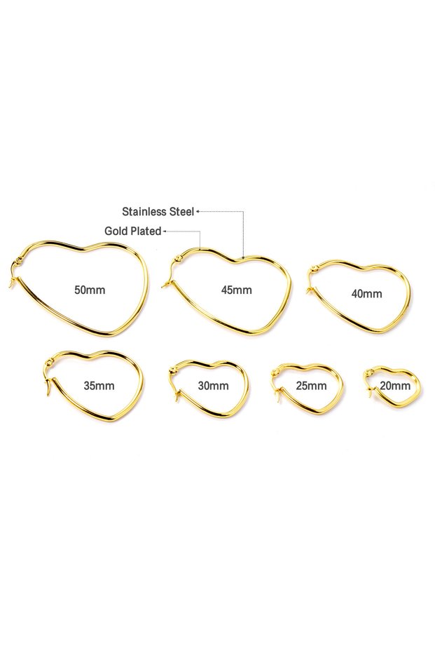 35mm gold LUXUSTEEL 20-50mm 2Pcs Hollow Heart Hoop Earrings for Women Girls Gold Plated Silver Color