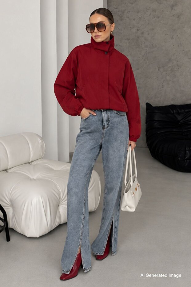 Blue High-Waist Split Hem Women's Jeans MG1384