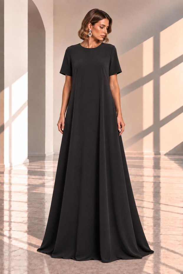 Maxi Boy Short Sleeve Stylish Crepe Dress Cou-37