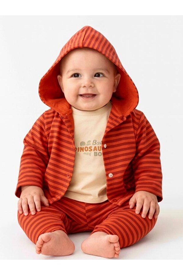3-Piece Organic Striped Hooded Baby Tracksuit Set