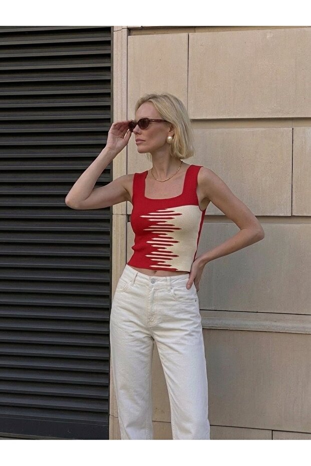 Square Collar Sleeveless Strappy Women's Bluz