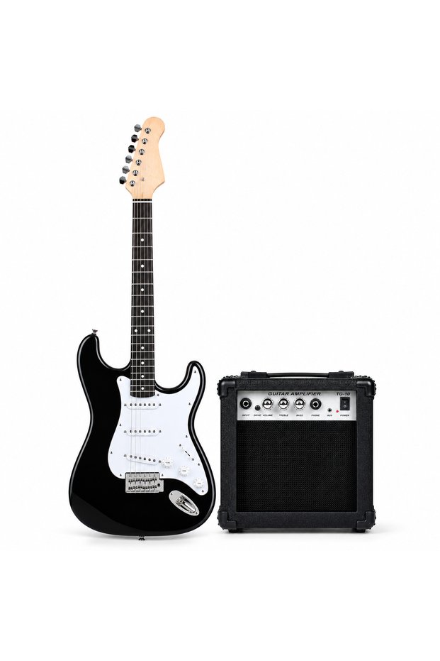 Electric Guitar Starter Kit, 6 String SSS Electric Guitar with TG-10 Practice Amplifier, Double-Cutaway Beginner Guitar for Students, Adults & Music Lessons, Black