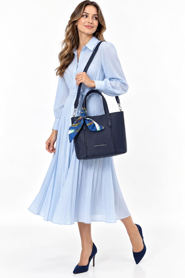 Women's Navy Blue Scarf Detailed Medium Size Hand and Shoulder Bag-Bd6086Bd