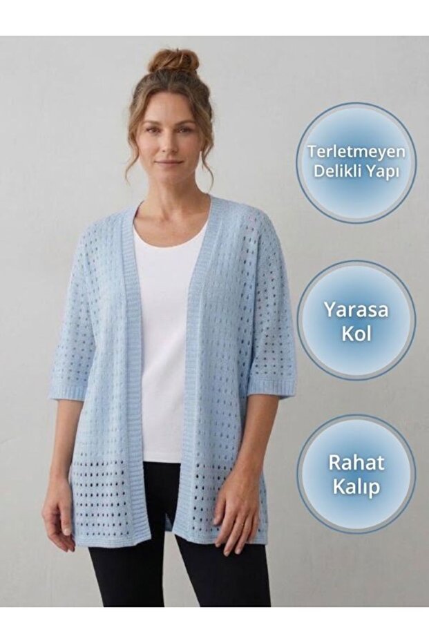 Knitwear Perforated Bat Sleeve Buttonless Free Size Cardigan