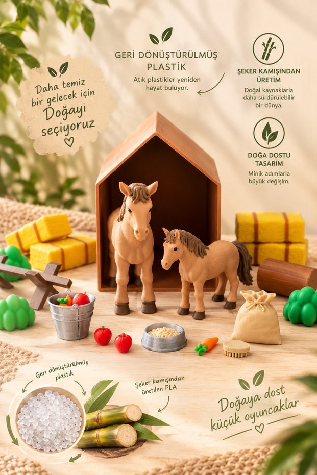 Toy Horse Farm Set for Kids – Barn, 2 Horses, and Farm Accessories