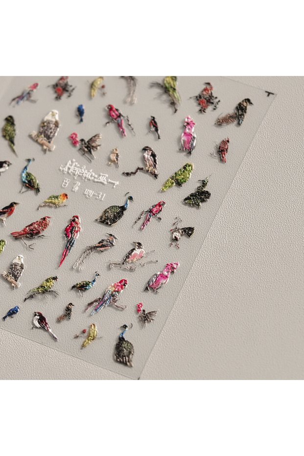 WY31 Colorful Wisteria Flower Birds Peacock Parrot 5D Chinese Ink Painting Self Adhesive Nail Art De