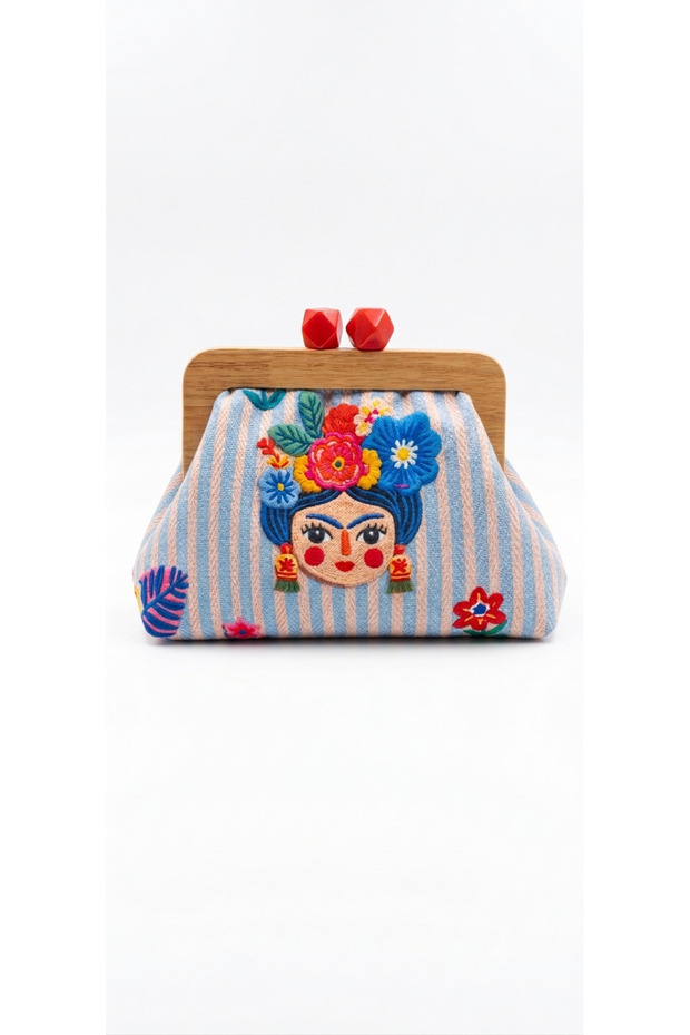 Wooden Scholar Blue Frida Kalo Patterned Women's Clutch Handbag