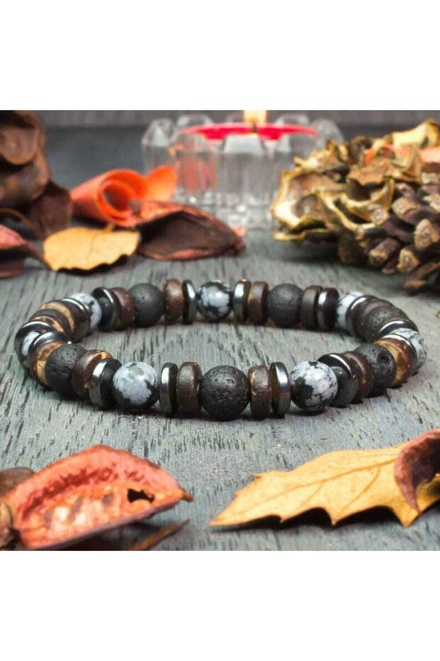 Obsidian and Lava Stone Natural Stone Men's Bracelet |   8 mm Handmade Premium Bracelet