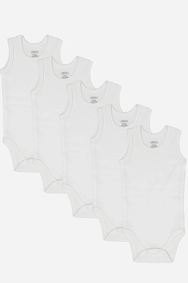 # Zıbın Quality Soft 100% Organic Cotton White Baby Undershirt Snap Fastener Bodysuit 5 Pack