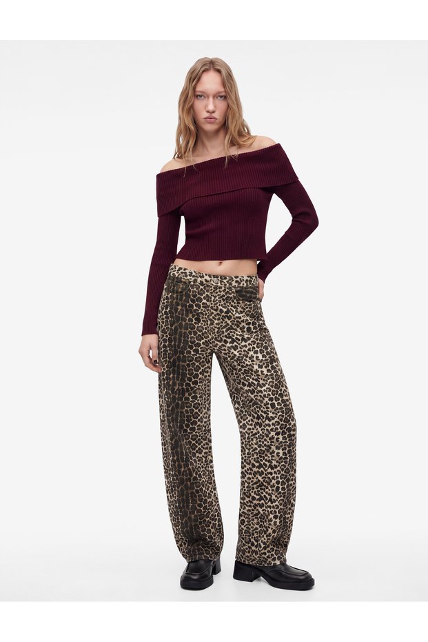 Zipper Pocket Buttoned Regular Waist Straight Leg Leopard Trousers