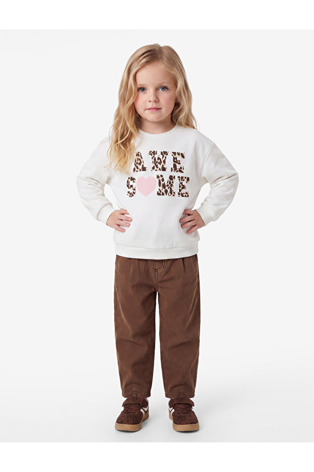 Printed Crew Neck Short Sleeve Embroidered Sweatshirt