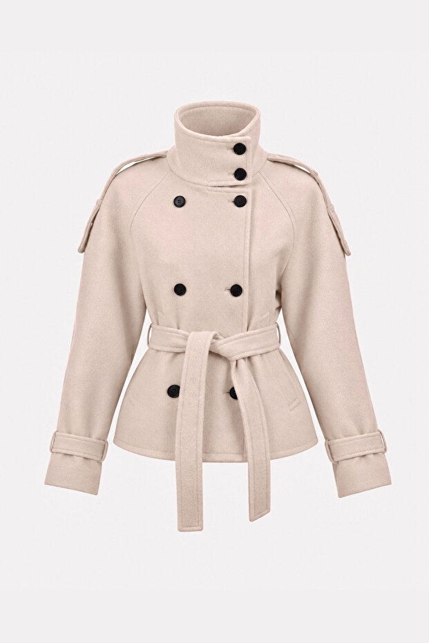 Bsk Standing Collar Thick Checked Coat Trench Coat