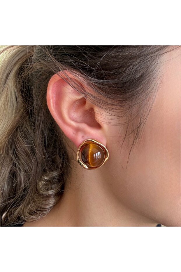 Round Earrings with Tiger's Eye Stone
