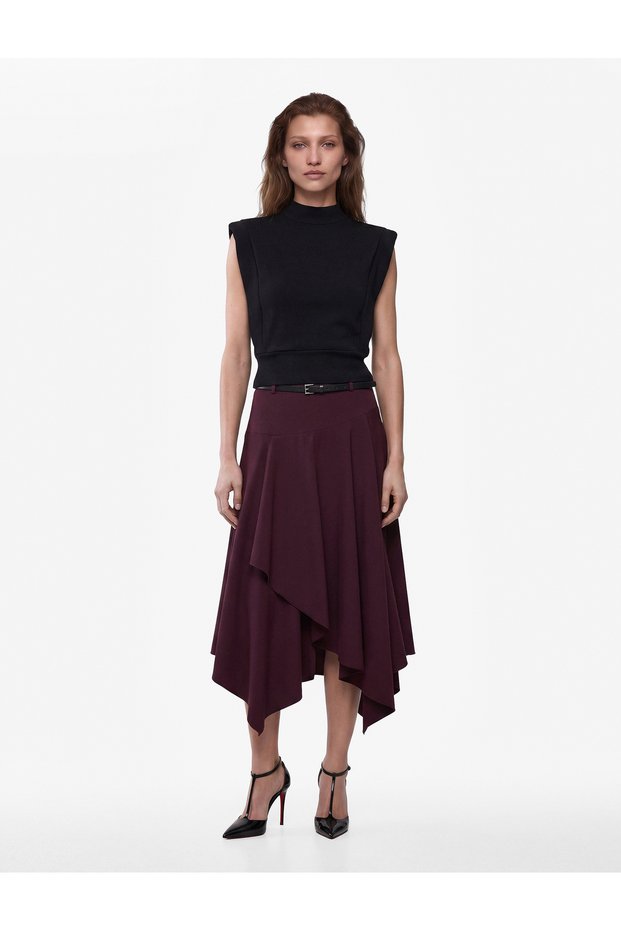 Viscose Blended Buttoned Sleeveless High Neck Knitwear Padded Blouse