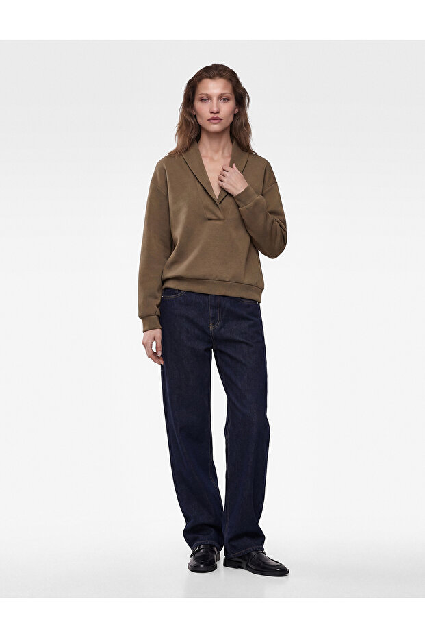 Modal Fabric Regular Fit V-Neck Long Sleeve Sweatshirt