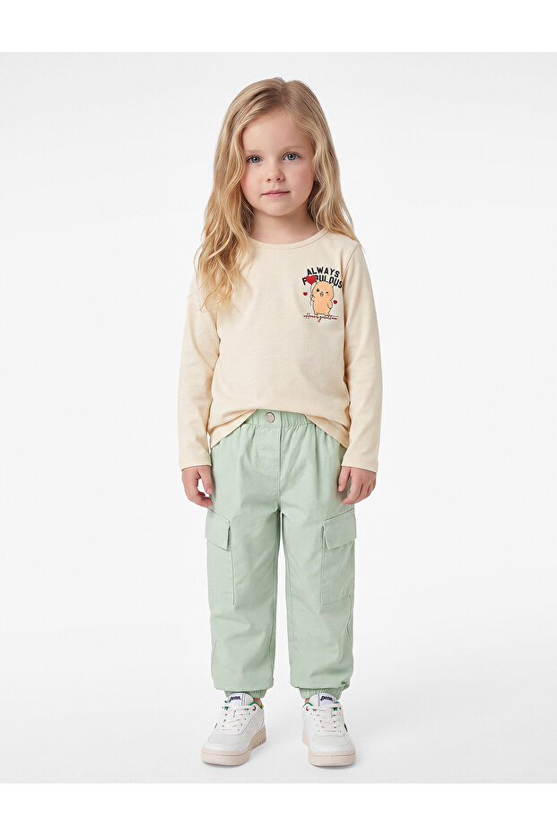 Cotton Crew Neck Teddy Bear Printed Long Sleeve T-Shirt