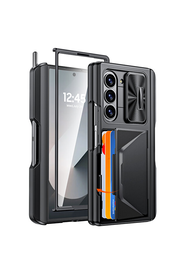 Galaxy Z Fold 6 black For Galaxy Z Fold 6,Goddess Day gift Back Card Pack,Integrated Pen Slot,Full C