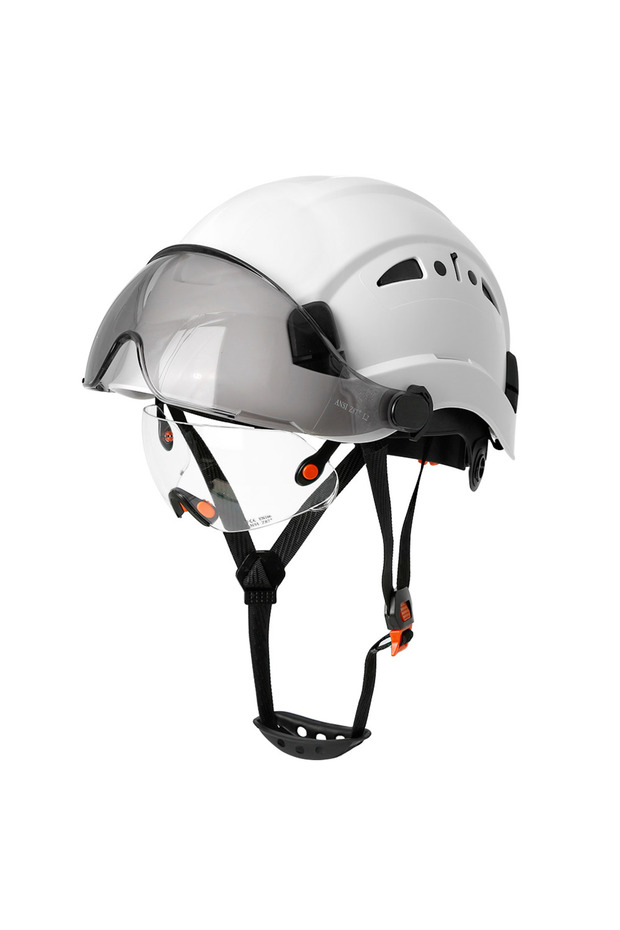 CR08 white CE Construction Safety Helmet With Visor Built In Goggles For Engineer ABS Hard Hat ANSI