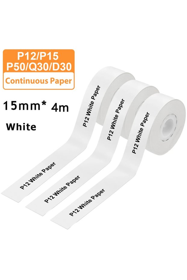 White 3pcs 15mm X4m Continuous Label Paper Fit for P12 P15 Phomemo D30 Q30 Printer Waterproof Self A