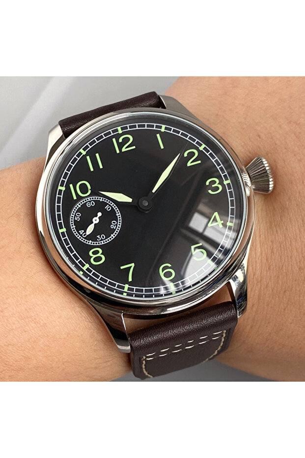 black retro dial Retro Watch for Men Asia 6497 Hand Winding Movement Black White Mechanical Manual W