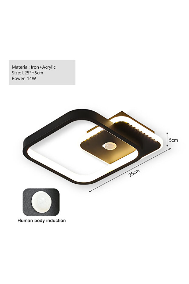 Neutral Light A Black 14W Black PIR Motion Sensor Ceiling Lamps for Bedroom Living Room AC85-265V In