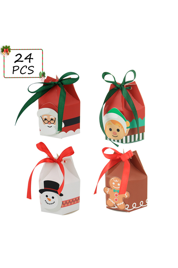 4x4x9.5cm mixed color-24pcs 24PCS Christmas Candy Boxes,4 Styles Christmas Treat Gift Boxes Xmas Pap