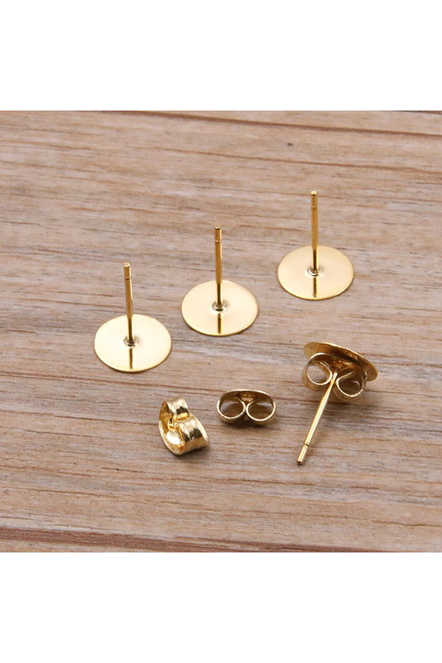 8mm-50pcs 50-100pcs 2 Color Stainless Steel Earring Studs Blank Post Base Pins With Plug Findings Ea