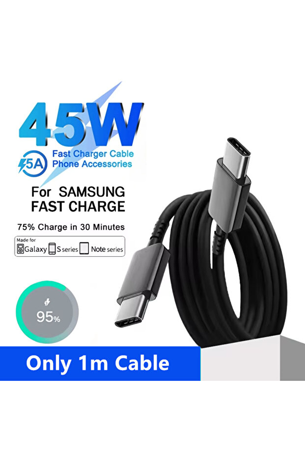 Only 1m Cable 45W 5A Super Fast Charger For Samsung S25 S24 S23 S22 Plus Note 20 Ultra A15 A25 A35 A