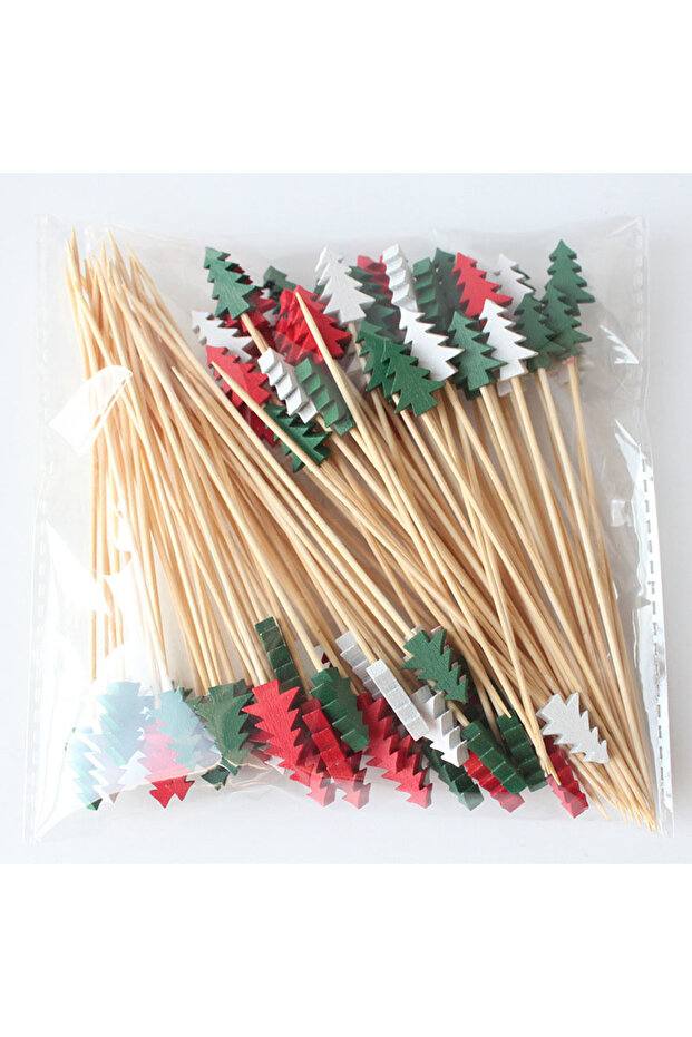 100 Christmas trees 100pcs Disposable Bamboo Skewers Christmas Fruit Forks Candy Apple Sticks Creati