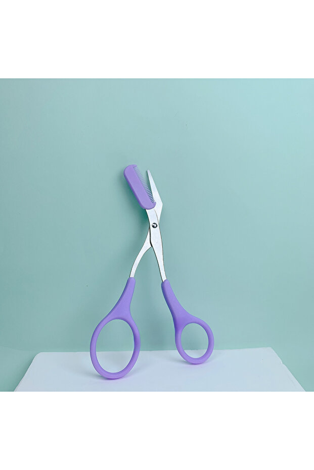 PURPLE Pink Eyebrow Trimming Scissors with Built-in Comb - Stainless Steel, Precise Grooming Tool, C