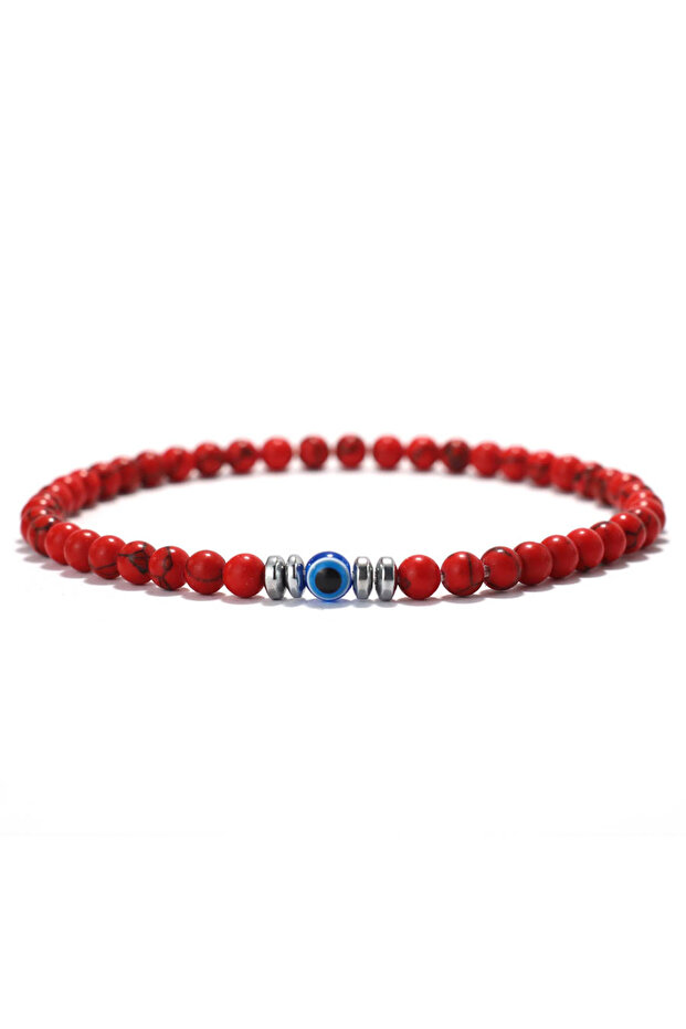 19.5cm Red Turquoise Stone Simple Turkey Devil Eye Bracelet Men Women 4mm Natural Turquoises Hematit