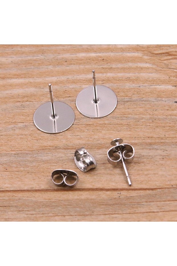 12mm-100pcs 50-100pcs 2 Color Stainless Steel Earring Studs Blank Post Base Pins With Plug Findings