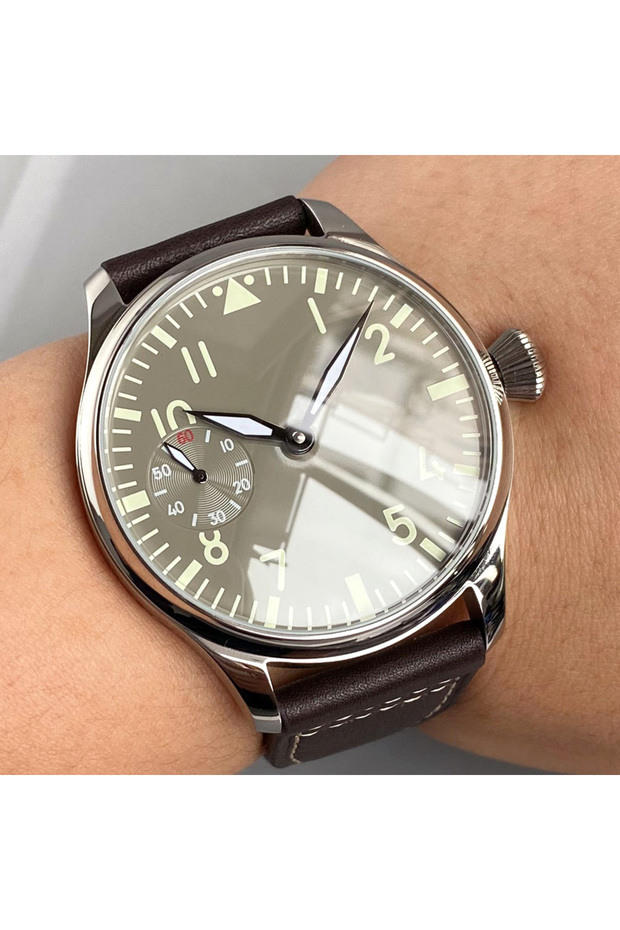 pilot gray dial Retro Watch for Men Asia 6497 Hand Winding Movement Black White Mechanical Manual Wi