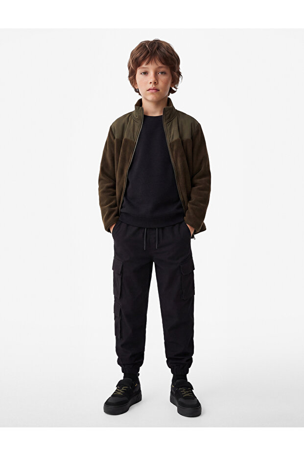 Zippered Long Sleeve High Collar Fleece Sweatshirt with Pockets