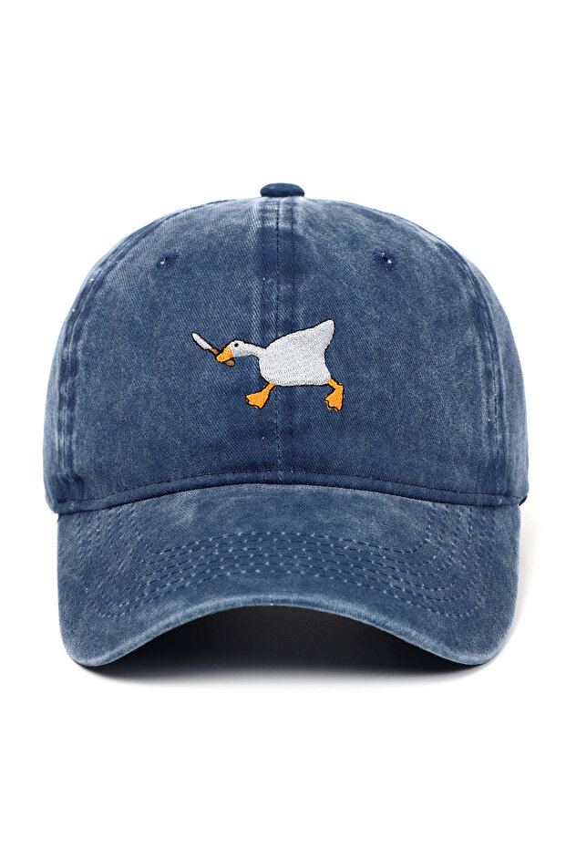 Navy Blue Embroidered baseball cap with goose pattern for men and women, casual and fashionable city