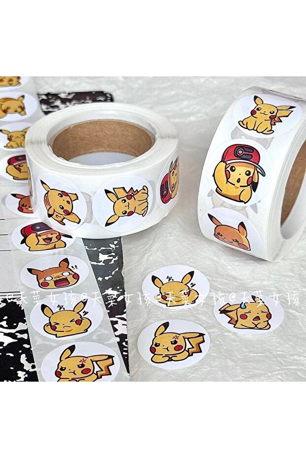 500PCS 500PCS Anime Cute Pokemon Pikachu Stickers Kawaii Charizard Round Seal Stickers Rolls Sticker