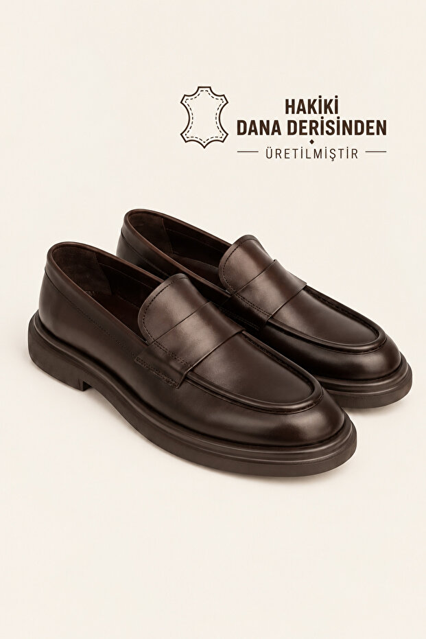 Men's Dark Brown Genuine Leather Thick Sole Loafer Shoes – Amalfi