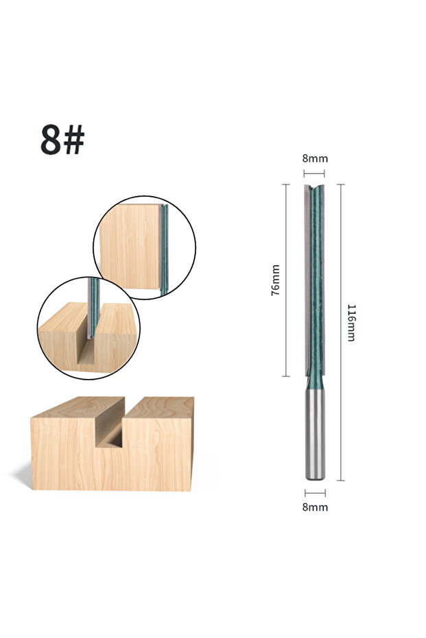 8x8x76 Green 6.35MM 8MM 12MM Shank Long Blades Straight Router Bits Milling Cutters for Woodworking