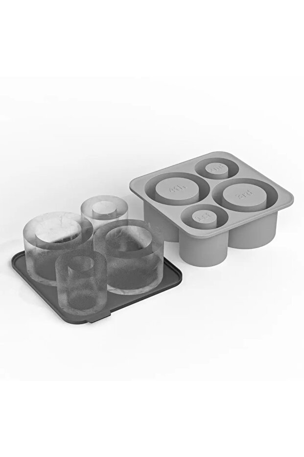 GRAY Ice Cube Mold for Stanley Cup Tumbler 20oz 30oz 40oz,Silicone Cylinder Ice Cube Tray with Lid,I