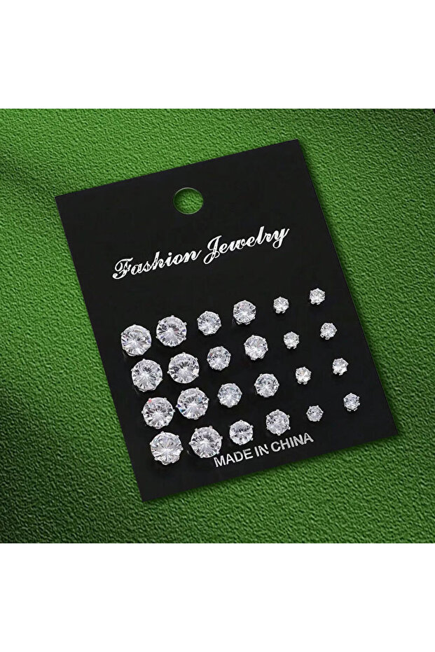 2 24 Pairs Shiny Zircon Stud Earrings Set for Women Men Daily Versatile Chic Silver Color Crystal Ea