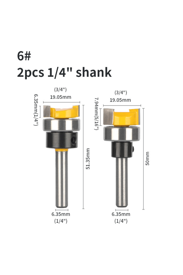 2pcs 6.35 shank 6MM 6.35MM 8MM D19.05MM Pattern Router Bit Woodworking Milling Cutters for Wood Bit