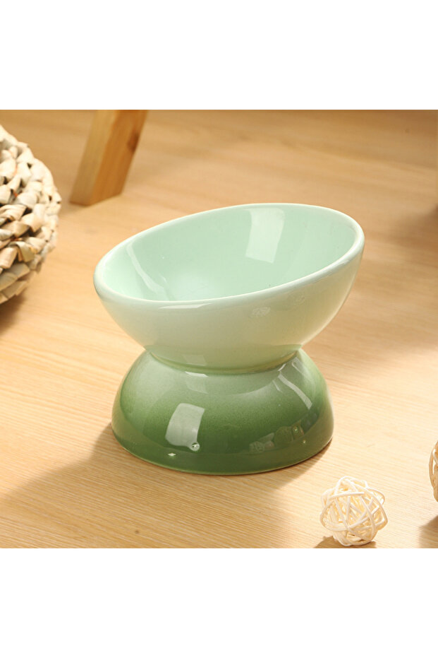 light green Ceramic Elevated Cat Bowls Tilted Cat Food Bowl Dish Pet Feeder Bowl Dishwasher Microwav