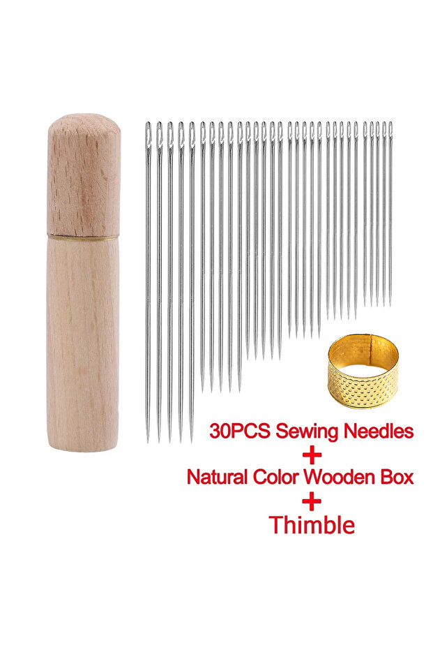 Natural wood box Side Hole Blind Sewing Needles Stainless Steel Elderly Needles Hand Sewing Stitchin