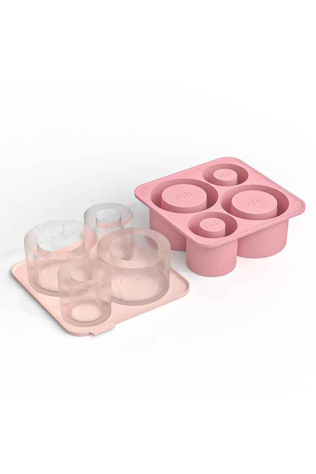 Pink Ice Cube Mold for Stanley Cup Tumbler 20oz 30oz 40oz,Silicone Cylinder Ice Cube Tray with Lid,I