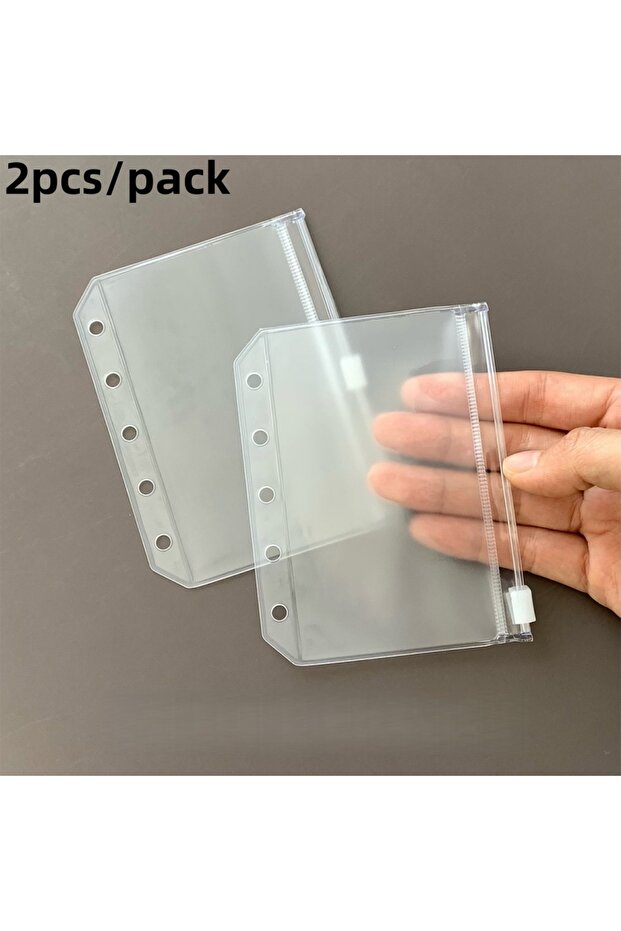 Clear 2pcs M5 Notebook Zipper Bag Loose-leaf Exercise Book Glitter Transparent Pink Card Photo Coin
