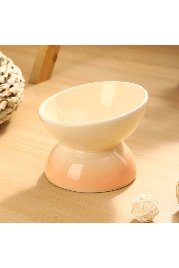Beige Ceramic Elevated Cat Bowls Tilted Cat Food Bowl Dish Pet Feeder Bowl Dishwasher Microwave Safe