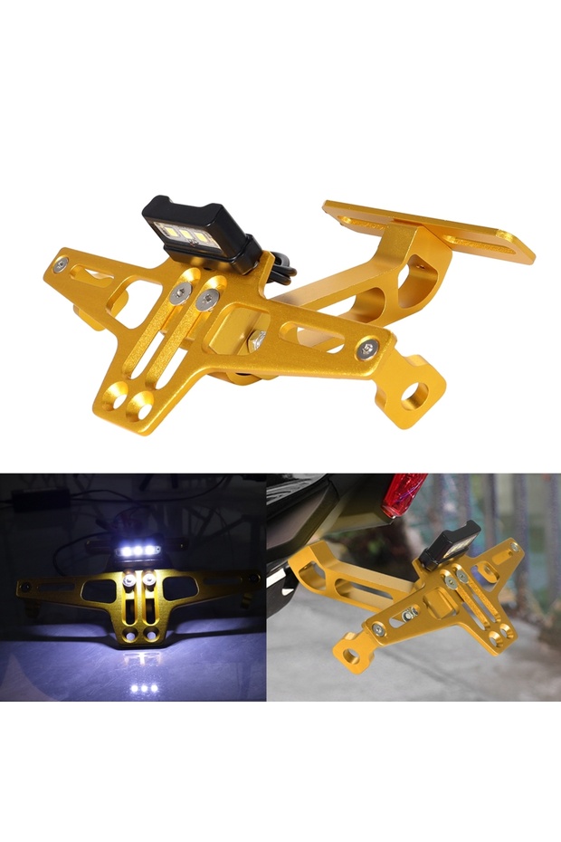 gold with light Motorcycle Rear License Plate Mount Holder Aluminum Alloy Bracket Motorcycle Univers