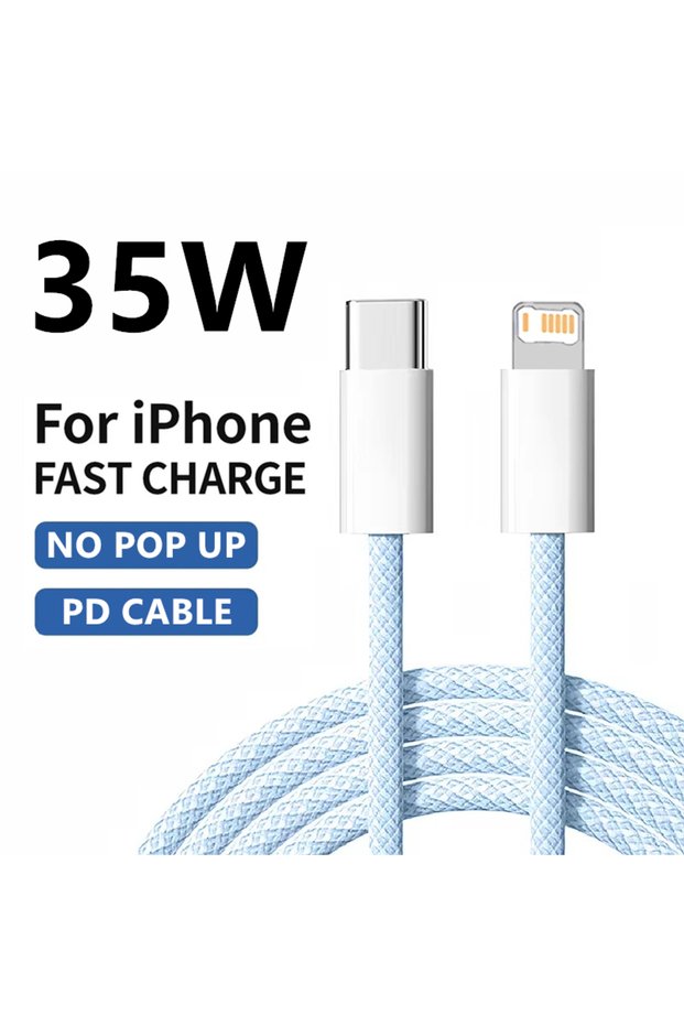 2m Blue Braided 35W Fast Charge PD Cable For iPhone 13 14 Pro Max 11 12 mini X XR XS Max 7 8 Plus Qu
